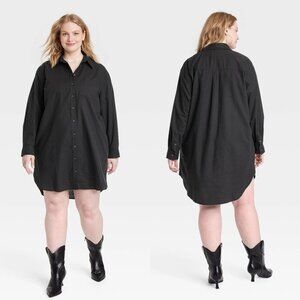 4X - Womens Long Sleeve Mini Shirtdress - Universal Thread - Black